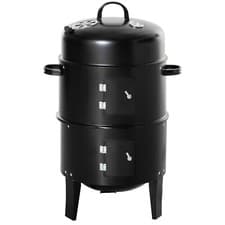 Image of 3 in 1 Black BBQ Charcoal Grill Barbecue Smoker Garden Outdoor Cooking Steel Pot
