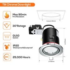 Image of Fire Rated LED GU10 Flush Ceiling Spot Lights IP65 Bathroom Down lights UK stock