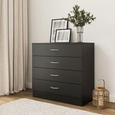 Image of Black Chest of Drawers Essential – 4 Drawer Bedroom Cabinet Modern Unit DAKO®