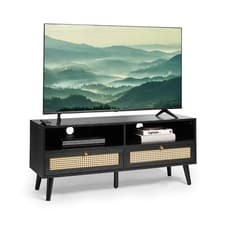 Image of Black TV Unit & TV Cabinet, Entertainment Unit - TVs up to 55" - Spinningfield