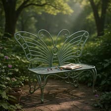 Image of 2 Seat Vintage Garden Butterfly Bench - Grey Antique Finish, Wrought Iron