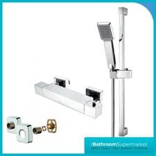 Image of Modern Square Thermostatic Shower Mixer Chrome Riser Rail Bathroom Exposed Valve