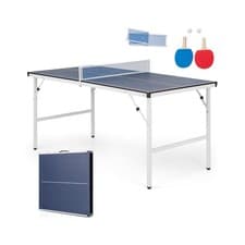 Image of Foldable Table Tennis Table with Net Paddles Balls Indoor Outdoor Blue