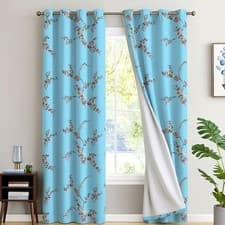 Image of Floral Blackout Curtains Pair Printed Thermal Ready Made Eyelet Ring Top 2 Panel