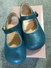 Image of Start Rite Caty Shoes Girls Baby Teal Sparkle Glitter Size 3 EU 19 NEW