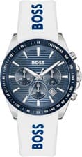Image of GENUINE HUGO BOSS 1514238 STRIKE WHITE STRAP BLUE DIAL MENS WATCH - BRAND NEW