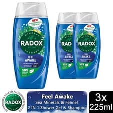 Image of 3x Radox Body Wash & Shampoo 2in1 Feel Awake with Fennel & Sea Minerals, 225ml