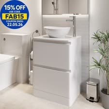 Image of 600mm Bathroom Countertop Vanity Unit Oval Basin Sink Freestanding Gloss White