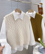 Image of Lady Chunky Knitted Vest Jumper Pullover Sleeveless Sweater Tops Knitwear Casual
