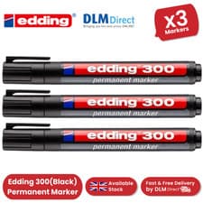 Image of Edding 300 Permanent Marker Bullet 1.5-3mm Black Marker for Writing - Pack of 3