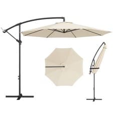 Image of Outsunny 3(m) Garden Banana Parasol Cantilever Umbrella w/ Base, Cream White