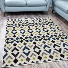 Image of Blue Green Rug Modern Geometric Nomad Pattern Low Pile Thick Living Room Carpet
