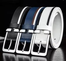 Image of 100% Genuine Leather Belts Double Stitch Black & Brown 26"-48" Waist Sizes UK