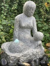 Image of Natural granite solid stone water feature, grey, mother's love design, 60cm H
