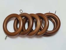 Image of 45mm Solid Wooden Curtain Rings with Eyes Hooks in White, Wood, Mahogany, Oak UK
