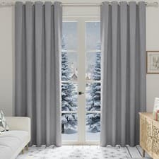 Image of Linen Style 100% Blackout Curtains Eyelet Ring Top Thermal Curtains + Tie Backs