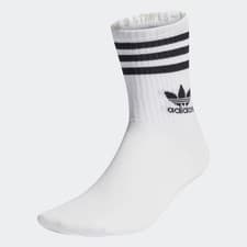 Image of Adidas Mens 3S Mid Cut Crew Socks 3 Pairs Cushioned White Trefoil Sports BNWT