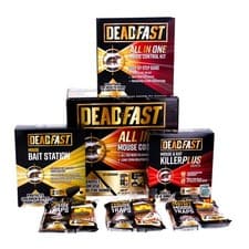 Image of Deadfast Indoor Mouse Killer Kit Bait Station 6 Traps 8 Paste Sachets Gloves