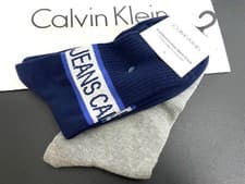 Image of CALVIN KLEIN LOGO SHORT CREW 2 PACK SOCKS MENS NAVY/GREY