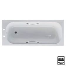 Image of Elementa 1700x700mm Anti-Slip Steel Straight Bath with Grips White 2 Tap Holes