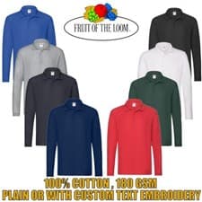 Image of Fruit of the Loom Mens Long Sleeve Cotton Pique Polo Shirt Plain Or Embroidered