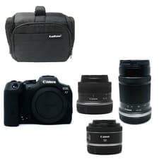 Image of Canon R7 Mirrorless Camera + RF-S 18-45 + RF-S 55-210 + RF 50mm lenses + Bag