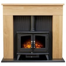 Image of Adam Innsbruck Stove Fireplace in Oak with Woodhouse Electric Stove in Black,...