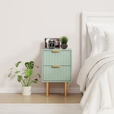 Image of 2 Drawer Nightstand,Modern Fluted Bedside Table with Gold Metal Handles & Legs