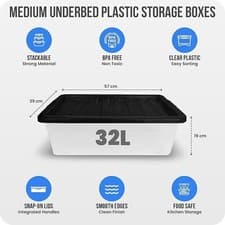 Image of Underbed Plastic Storage boxes With Black Lids Home office Stackable Containers