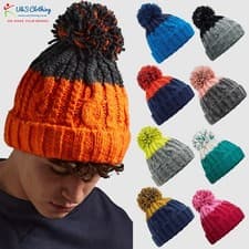 Image of Beechfield Apres Beanie Pom Pom 2 Coloured Wool Mens Ladies Knitted Warm Hats 