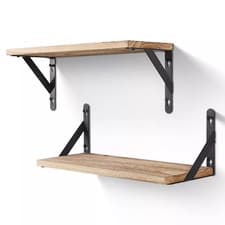 Image of 2Pcs Wooden Floating Shelves Wall Mounted Display Storage Decor For Home Office