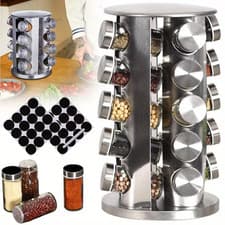 Image of 20 Jar Rotating Spice Rack Stainless Steel with Glass Jars Countertop