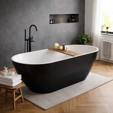Image of 1645mm Freestanding Bath Matt Black & White Double Ended Modern Soaking Tub