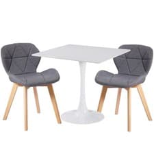 Image of White Square Ceramic Dining Table & 2 Diamond Chairs Set Seat Dinner Kitchen