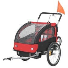 Image of HOMCOM 2 Seat Bike Trailer with 5 Point Harness, for 18+ Months, Red