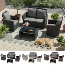 Image of BIRCHTREE Rattan Garden Furniture Set Armchair Sofa Glass Table Outdoor Patio 02