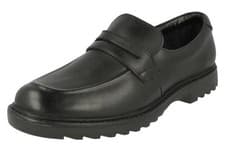 Image of Clarks Boys Asher Stride Black Leather Slip On School Shoes. 7.5 G Wide Fit NEW