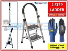Image of Foldable 2 Step Ladder Stepladder Non Slip Tread Safety Iron Stool NEW UK 53-2-2