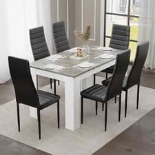 Image of Dining Table and Chairs 4/6 Set Pu Leather Seat Dining Kitchen Room Furniture