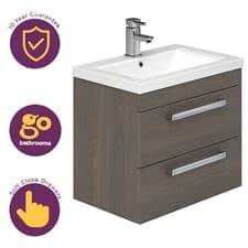 Image of 600mm Dark Wood Newton Vanity Unit Ceramic Sink Bathroom Wall Hung Furniture