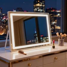 Image of Hollywood Folding Vanity Mirror 58x46cm, LED Lights, 3 Colours, 5X Magnifier