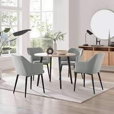 Image of Koko 100cm Round Dining Table & 4 Calla Velvet Dining Chairs Black Leg