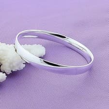 Image of 925 Sterling Silver Round Bangle Bracelet Trendy Simple Big Bangle Women UK