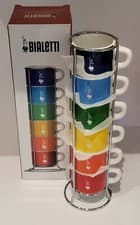 Image of 6 Bialetti Moka Porcelain Stackable Espresso Cups Espresso Shot 60ml Coffee Cup