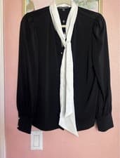 Image of Adrianna Papell bow Tie Neck professional boss babe chic puff sleeve shirt NWT M