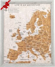 Image of Europe Travel Map Corkboard with Pins in Grey Wooden Frame