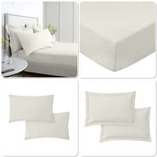 Image of Bianca 200TC Cotton Percale Extra Deep Fitted Sheet Or Pillowcases Cream