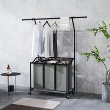 Image of 126L Laundry Sorter, Laundry Basket with 3-Bag Organiser, Dark Grey