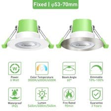 Image of UK LED 6W Fire Rated Downlight 3CCT Dimmable BRUSHED CHROME/WHITE Bezel IP65