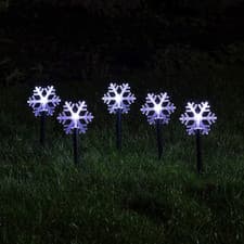 Image of Set of 5 Christmas Snowflake Garden Stake Lights Battery Outdoor Use with Timer 